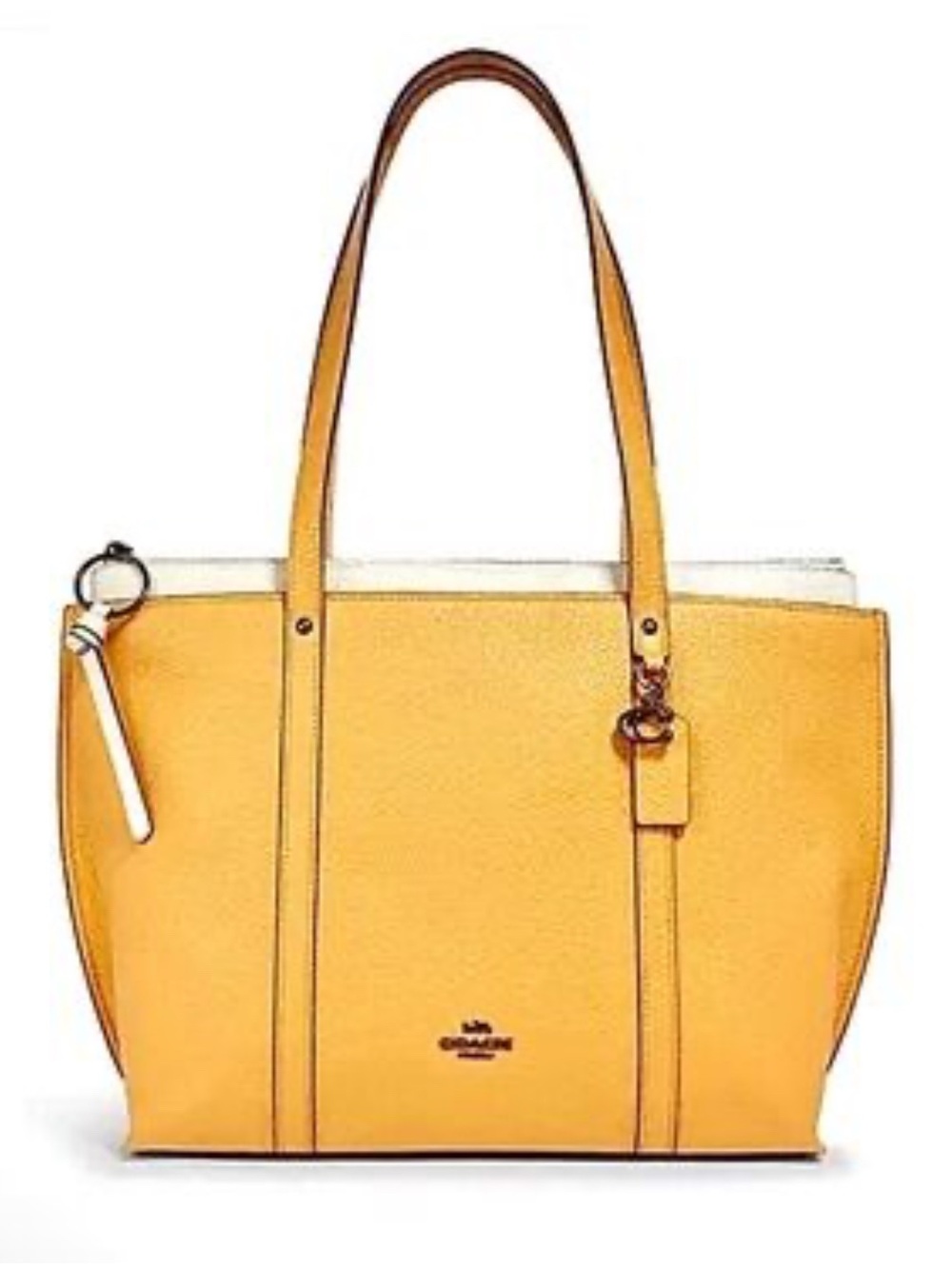 ❌NOT FOR SALE❌ Coach 2020 EUC 100% Leather May Large Tote mustard yellow & chalk